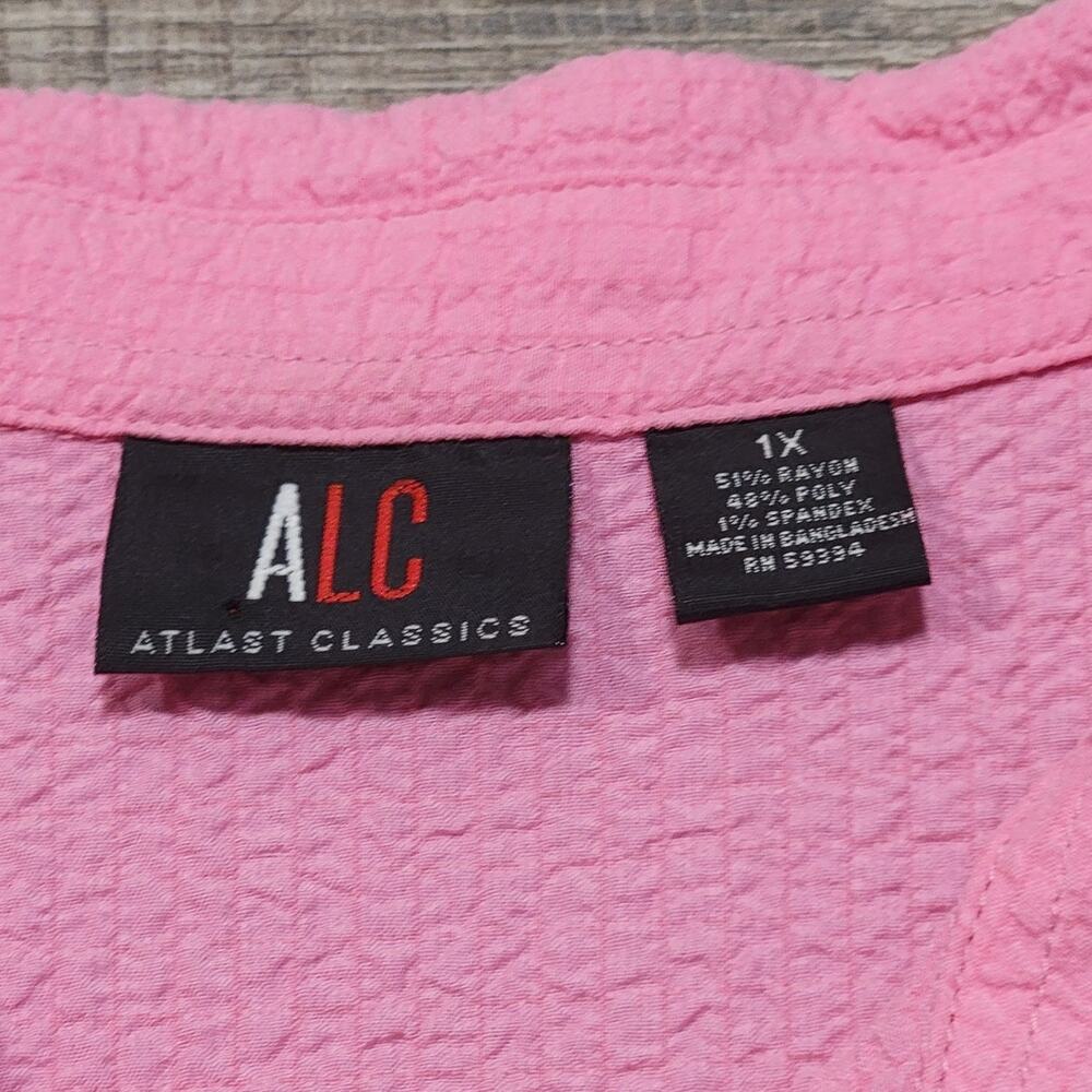 ALC Pink Crinkle Button Up Shirt Plus Size 1X Contemporary Art to Wear Unique - Picture 3 of 5